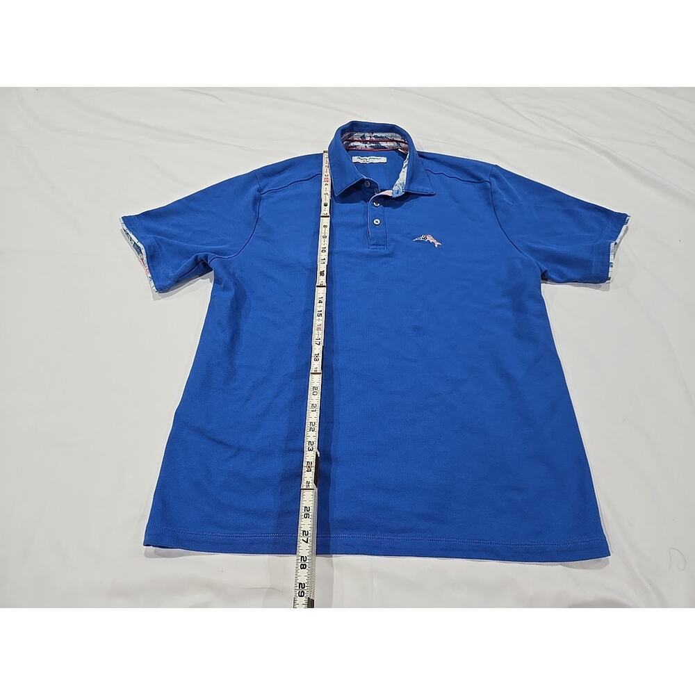 Tommy Bahama IslandZone Supima Cotton Polo Shirt Blue M Short Sleeve USA flag